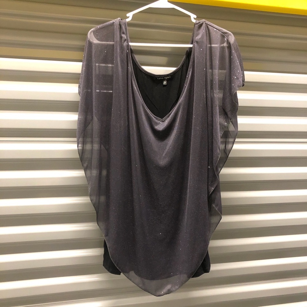 Lynn Ryan sparkly layered black and grey tunic blouse